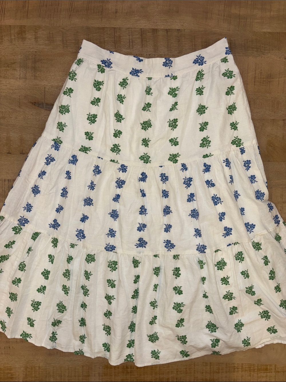 American Eagle Tiered Maxi Skirt Blue & Green Floral Pattern on White XL NWT - Picture 6 of 8